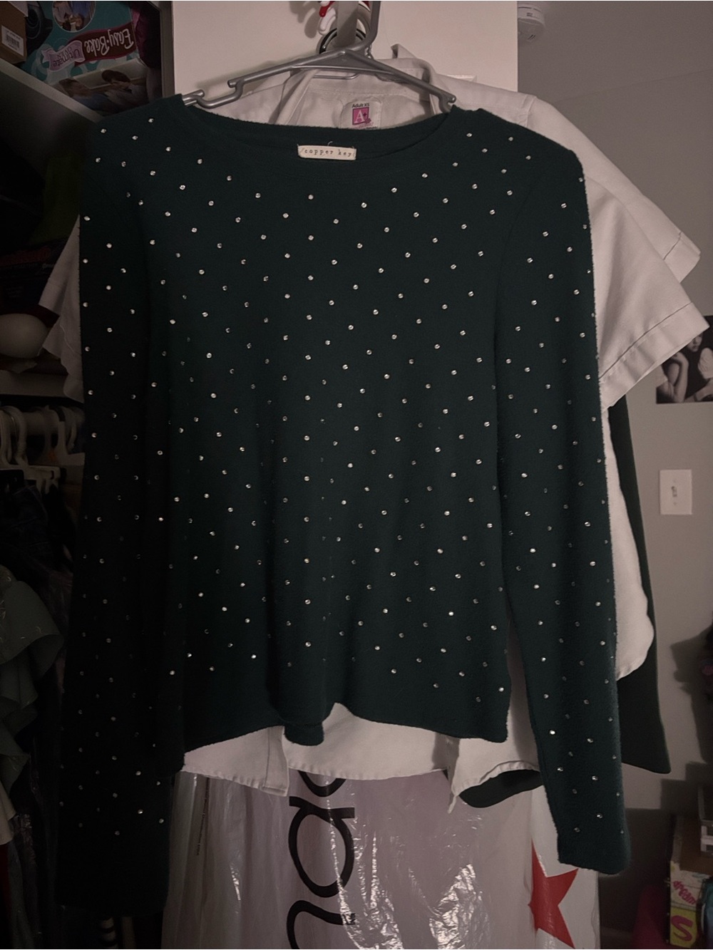 Paper Tee Girls' Dark Green Pearl-Embellished Sweater